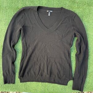 Cashmere Luxury Black V-neck Sweater, aqua brand size large